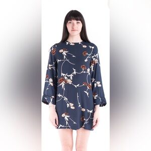 Ganni Navy Floral Long Sleeve Dress